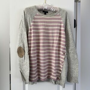 Wool Blend J.Crew Sweater - Lilac/White striped front w/Gray back and buttons